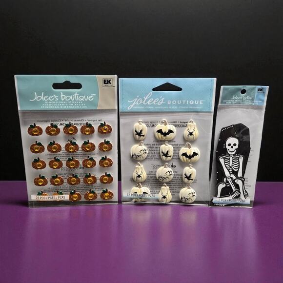 Halloween Stickers Jolee's White Pumpkin Glitter Gem Repeats Articulate Skeleton - Picture 1 of 8